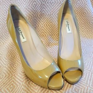 LK Bennett Nadina beige peep-toe court heels